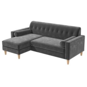 The Left-Handed Grey Velvet L-Shaped Sofa with Footstool