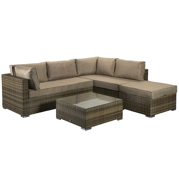 Savannah Outdoor Patio Garden Lounge Corner Wicker Sofa Set Brown - Image 5