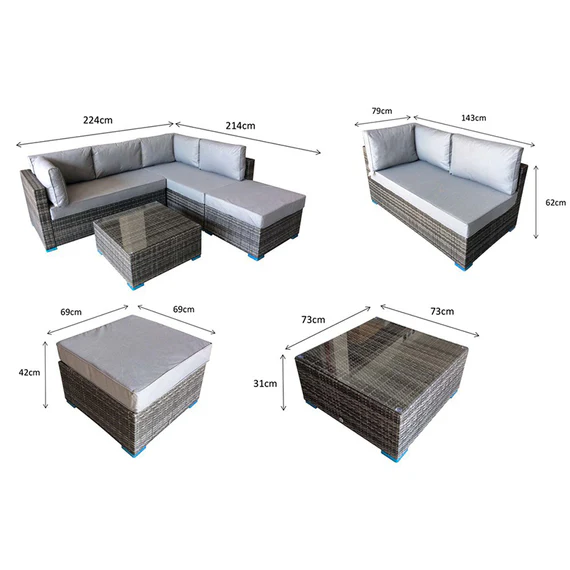 Savannah Outdoor Patio Garden Lounge Corner Wicker Sofa Set Brown - Image 3