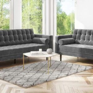 Keila Grey Velvet 3 Seater and 2 Seater Sofa Set