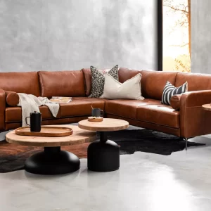 Jayden Leather Corner Couch - Burnt Tan