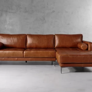 Jayden Leather L-Shape Couch - Burnt Tan