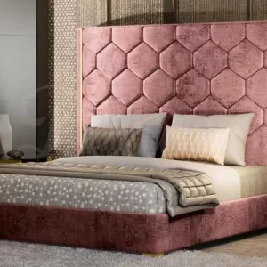 Honey Tall Headboard Designer Italian Bedframe in fabric